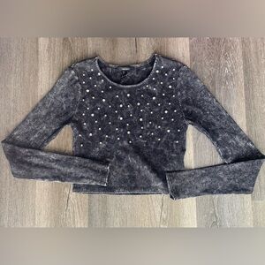 Studded Acid Wash Crop Top
